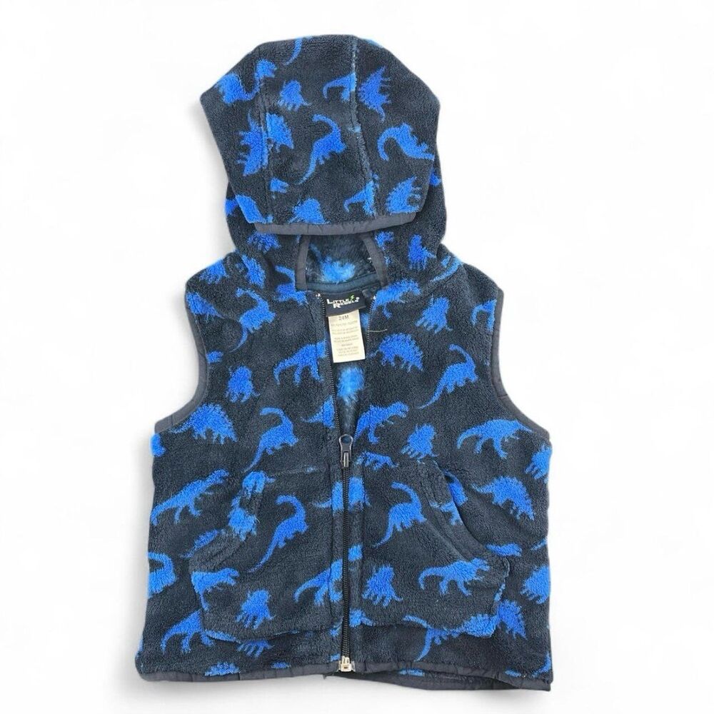 Blue and black dinosaur print hooded fleece vest boys 24 month
